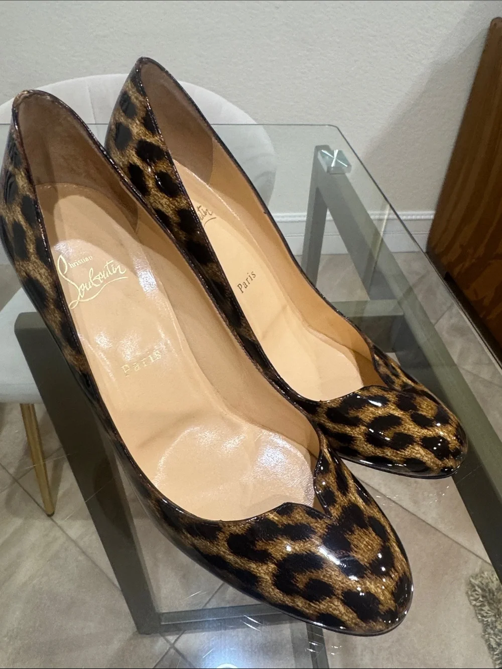 Christian Louboutin Leopard Patent Leather Pointed Toe Pumps - Brown/Black
